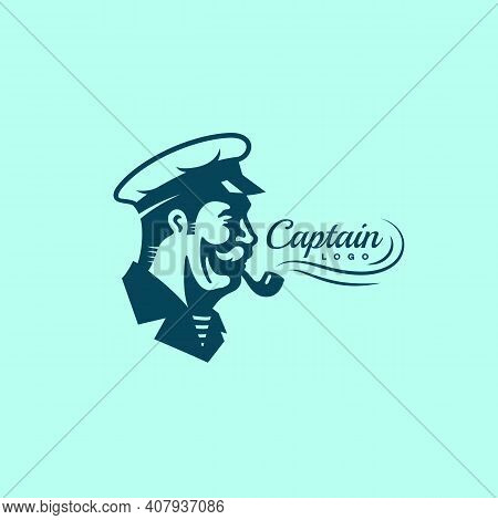 Captain With A Pipe Logo Design Template For A Light Background. Vector Illustration.