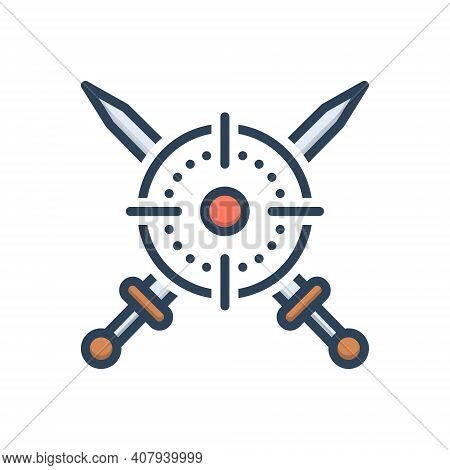 Color Illustration Icon For Chevy Hunting Shikar Weapon Battle Conflict Sword