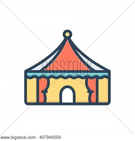Color Illustration Icon For Tent Lodgement Pavilion Camp Marquee Awning Canopy