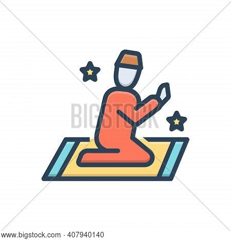 Color Illustration Icon For Prayer Invocation Devotion Supplication Namaj Worship Benediction Muslim
