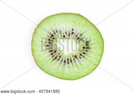 Kiwi Slice Isolated On White. Round Fruit Section. Single Object Cutout.