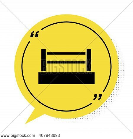 Black Boxing Ring Icon Isolated On White Background. Yellow Speech Bubble Symbol. Vector