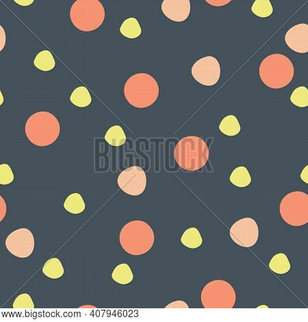 Big Polka Dots On Dark Grey Background Vector Pattern