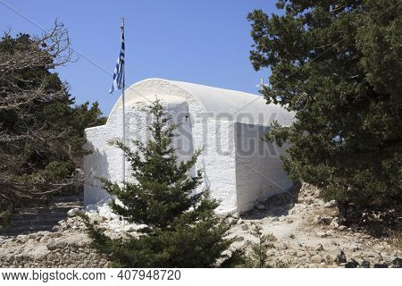 Monolithos, Rhodes / Greece - June 23, 2014: The Monastery At The Castle Of Monolithos, Rhodes, Dode