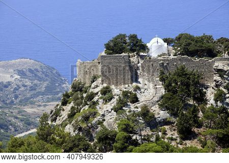 Rhodes / Greece - June 23, 2014: Monolithos Castle In Rhodes, Dodecanese Islands, Greece.