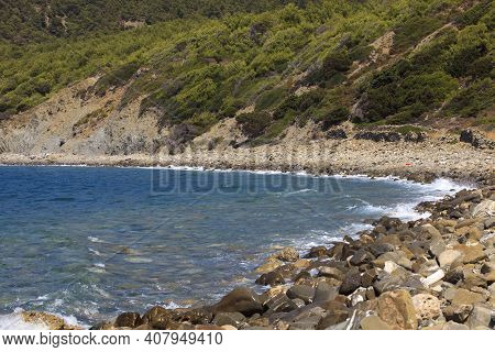Kamiros, Rhodes / Greece - June 23, 2014: A Beach Near Kamiros, Rhodes, Dodecanese Islands, Greece.