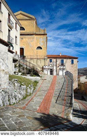 A Small Street Between The Old Houses Of Montesano Sulla Marcellana, A Village In The Province Of Sa