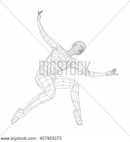 Wireframe Ballerina Or Dancer In Dance Pose. Vector 3d Rendering