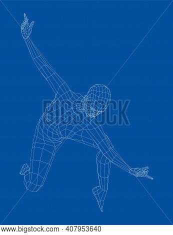 Wireframe Ballerina Or Dancer In Dance Pose. Vector 3d Rendering
