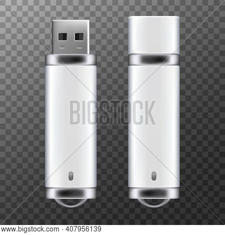 Usb Flash Drive. 3d Flash Disk Blank Mockup. Vector Illustration