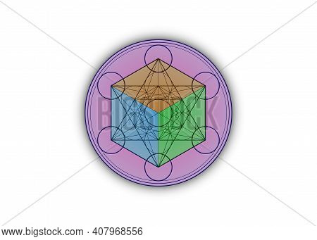 3d Metatrons Cube, Colorful Flower Of Life. Sacred Geometry, Graphic Element Vector Isolated Illustr