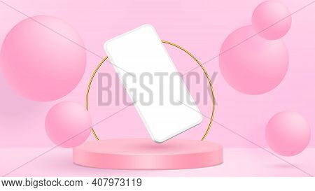 Modern Frameless Smartphone Blank Screen Template. Abstract Trendy Fashionable Mockup. 3d Rendering.