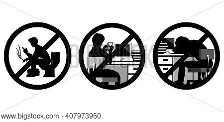 The Vector Of Three Pictures That Showing About Signs Of Do Not Play  The Phone During Working Hours