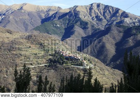 Triora (im), Italy - February 15, 2017: View From The Witches Village Of Triora, Imperia, Liguria, I