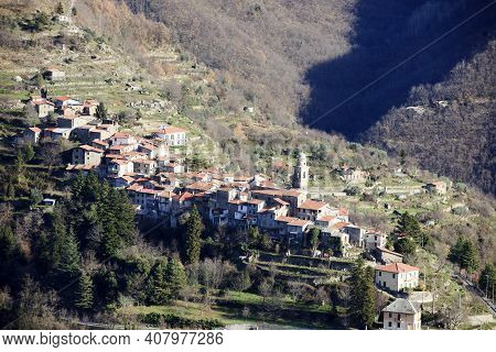 Triora (im), Italy - February 15, 2017: View From The Witches Village Of Triora, Imperia, Liguria, I
