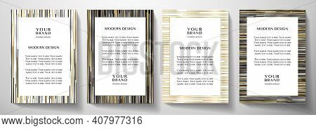 Modern Black And Gold Frame Design Set (collection). Formal Vector Layout Background With Luxury Cre