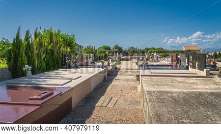 Nin, Croatia, July 2019 Graveyard Or Cemetery In Old District Of Nin Located On Small Island Surroun