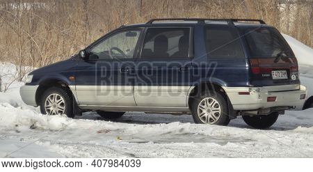 Kazakhstan, Ust-kamenogorsk, February 6, 2020: Mitsubishi Space Wagon. Also Called: Mitsubishi Nimbu