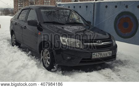 Kazakhstan, Ust-kamenogorsk, February 7, 2020: Lada Granta. Russian Car