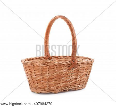 Empty Decorative Wicker Basket Isolated On White