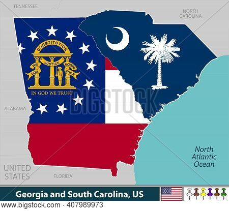 Georgia And South Carolina States, Us. Vector Image