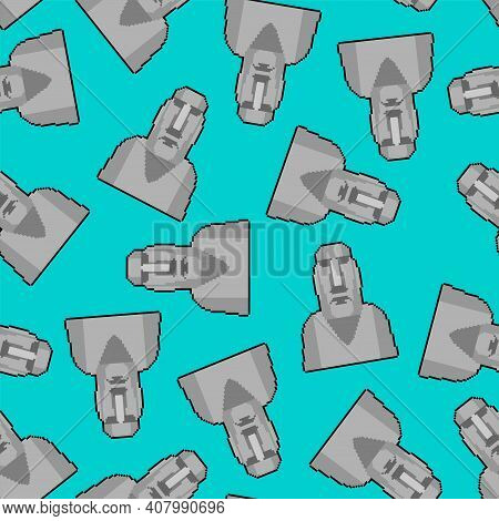 Moai Pixel Art Pattern Seamless. Easter Island Idol 8 Bit Background. Ancient Statues Texture. Vecto