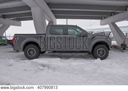 Saransk, Russia - February 13, 2021: Ford F-150 Raptor On The Parking.