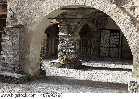 Triora (im), Italy - February 15, 2017: Old Houses Details In The Witches Village Of Triora, Imperia
