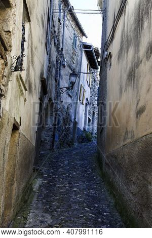 Triora (im), Italy - February 15, 2017: A Small Path Through The Houses In The Witches Village Of Tr