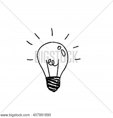 Light Bulb. Sketch Of An Electric Device. Cartoon Doodle Lighting Concept And Ideas. Black And White