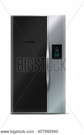 Refrigerator. Realistic Kitchen Appliance. Modern Electronic Household Device For Cold Storage Food 