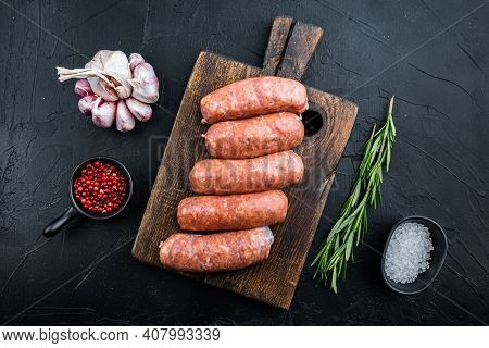 Traditional Mest Sausages, Flat Lay, On Black Background.