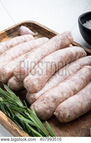 Traditional Mest Sausages, On White Background.on Wooden Board