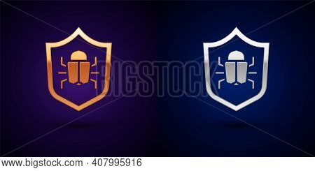 Gold And Silver System Bug Concept Icon Isolated On Black Background. Code Bug Concept. Bug In The S