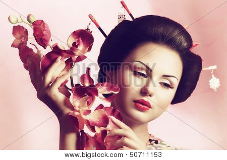 Portrait of a Japanese geisha woman