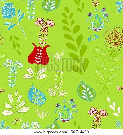Hand draw summer flower and leaf seamless pattern