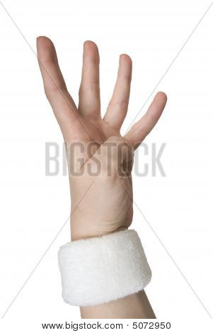Frau Hand in Wristlet zeigt vier