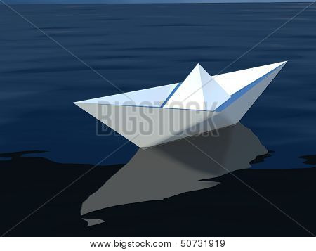 origami paper sailboat sailing on blue water
