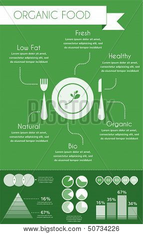 organic food inforgaphics on green
