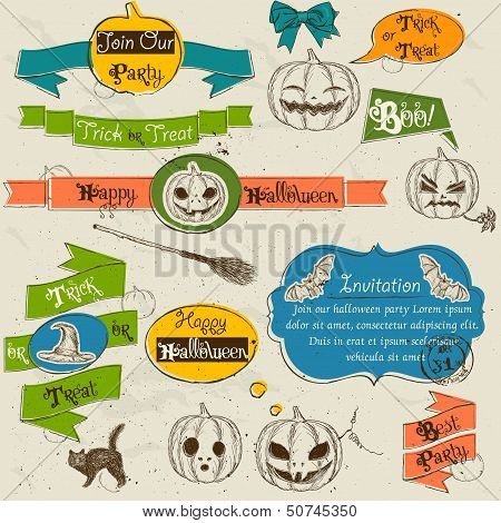 Set of vintage deign elements about Halloween.