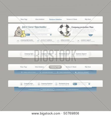 Website template design menu navigation elements with icon set