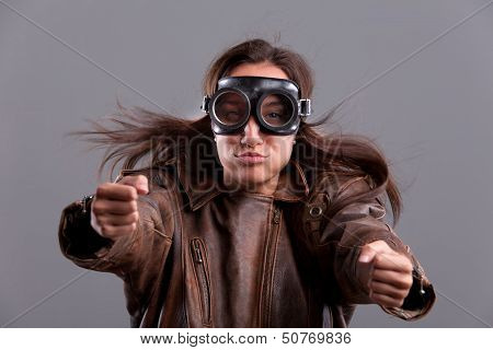 Girl with Goggles and Leather Jacket