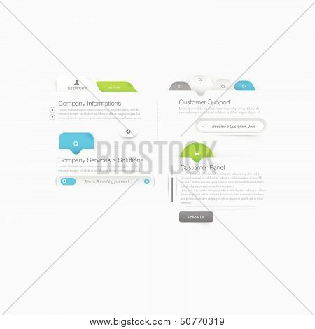 Website template design menu navigation elements with icon set