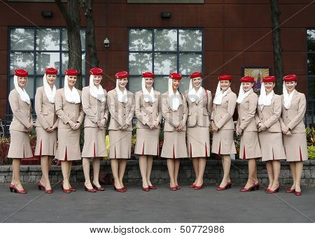 Emirates Airline flight attendants at the Billie Jean King National Tennis Center during US Open 201