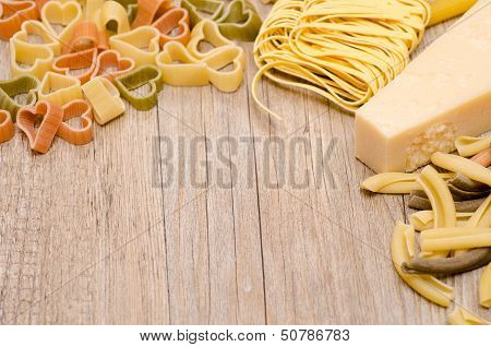 Pasta Noodles And Parmesan With Text Space For Advertising