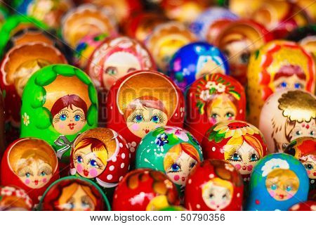 Colorful Russian Nesting Dolls At The Market