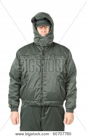 Worker in winter warm wear.