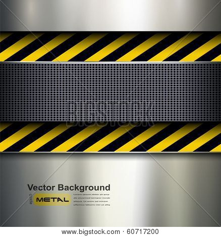 Background with warning stripes, metallic vector illustration.