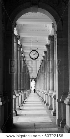 Mill Colonnade In Karlovy Vary In Black And White