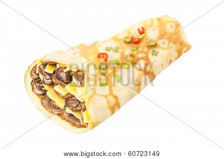 Crepe Stuffed With Mushrroms And Cheese Decorated